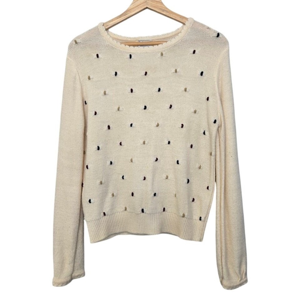 Vintage 70s Levi Strauss & Co Sweater Womens Med Cream Polka Dot Knit Retro Mod